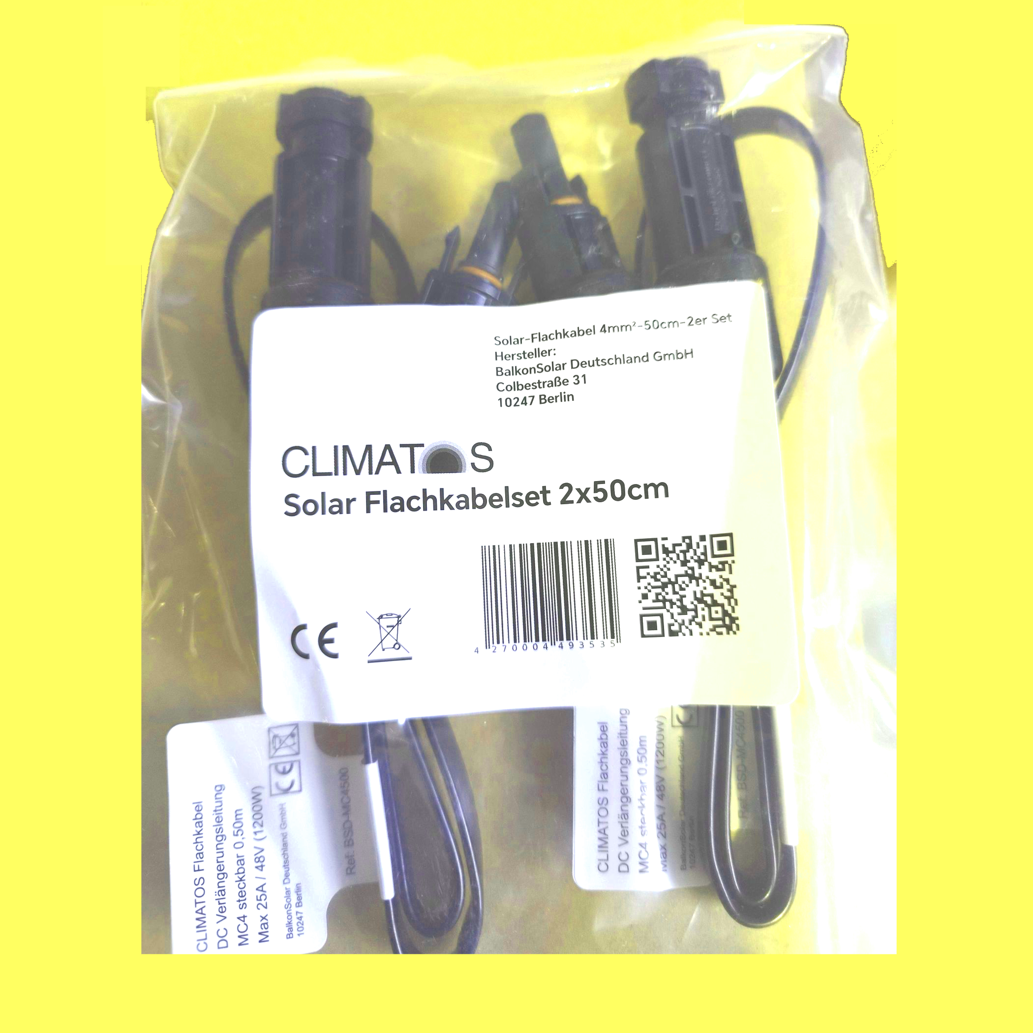 Original CLIMATOS® Solar Flachkabel (2x 50cm)